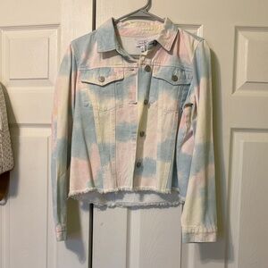 Mudpie Pastel Tie-Dye Denim Jacket - Soft Rainbow Hues NWT